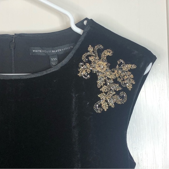 WHBM Black velvet sleeveless (cap sleeves) embellished cocktail dress Size XXS - Picture 3 of 16
